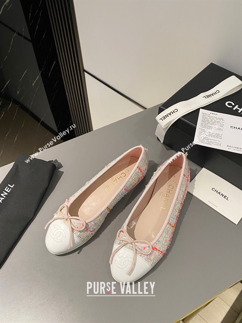 Chanel Tweed Calfskin Classic Ballet Flat Pink/White 2024 0322 (MD-240322057)