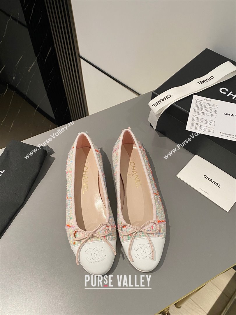 Chanel Tweed Calfskin Classic Ballet Flat Pink/White 2024 0322 (MD-240322057)