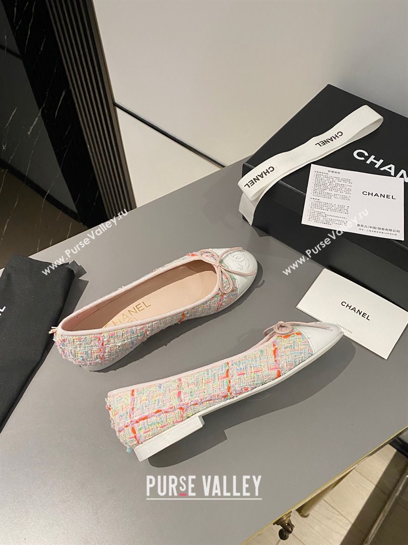 Chanel Tweed Calfskin Classic Ballet Flat Pink/White 2024 0322 (MD-240322057)