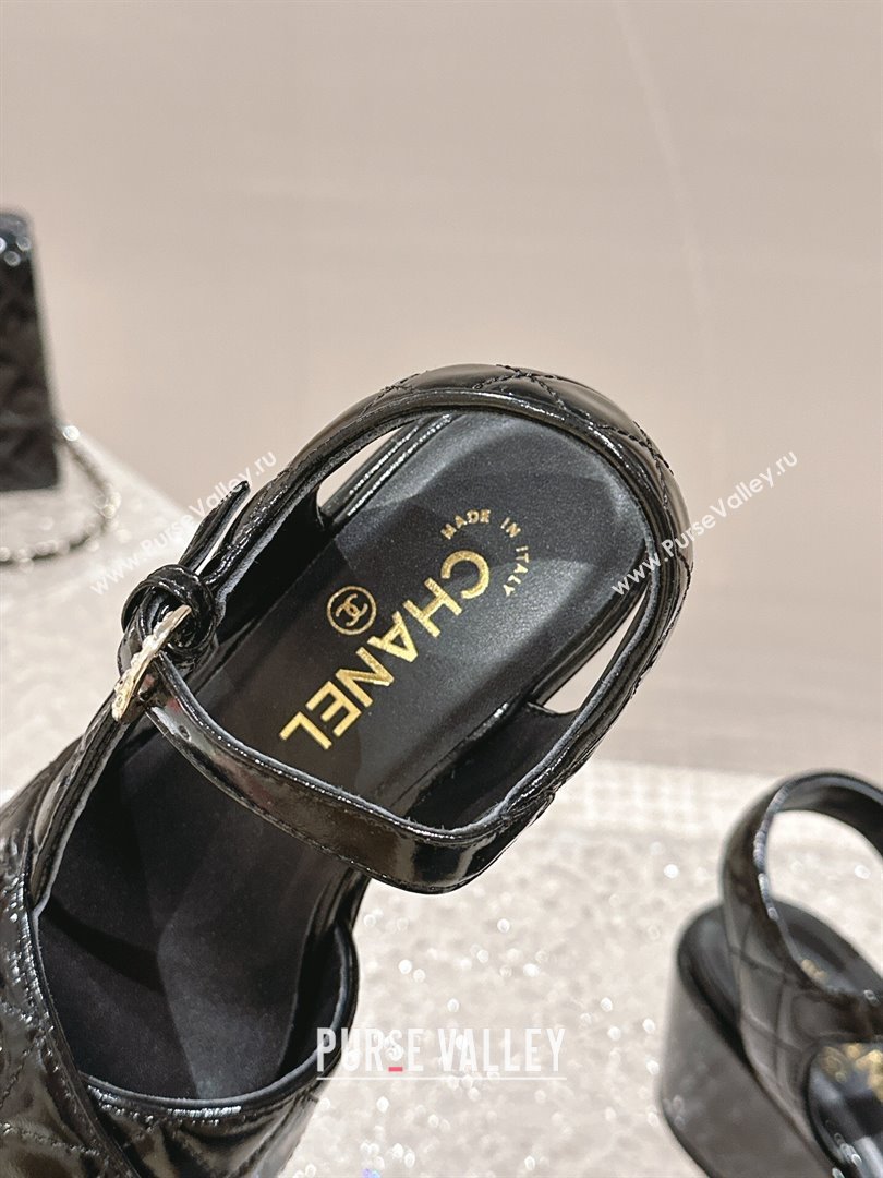 Chanel Shiny Calfskin Wedge Sandals with Crystal CC G39918 Black 2024 (MD-240323014)