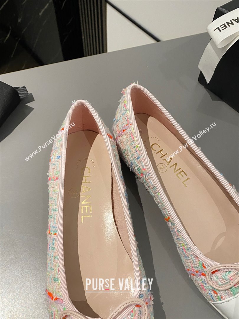 Chanel Tweed Calfskin Classic Ballet Flat Pink/White 2024 0322 (MD-240322057)