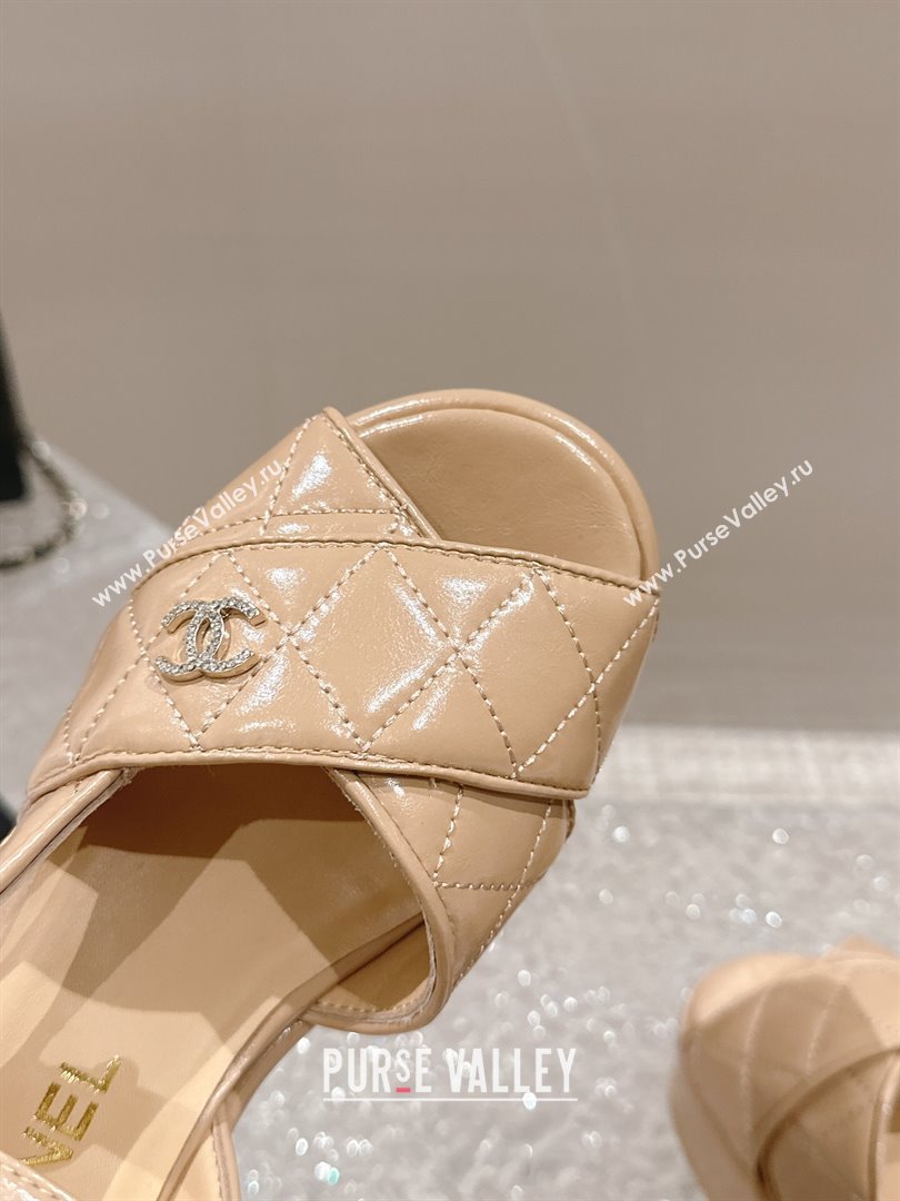 Chanel Shiny Calfskin Wedge Sandals with Crystal CC G39918 Beige 2024 (MD-240323017)