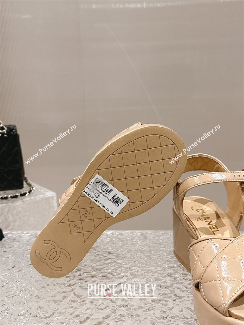 Chanel Shiny Calfskin Wedge Sandals with Crystal CC G39918 Beige 2024 (MD-240323017)