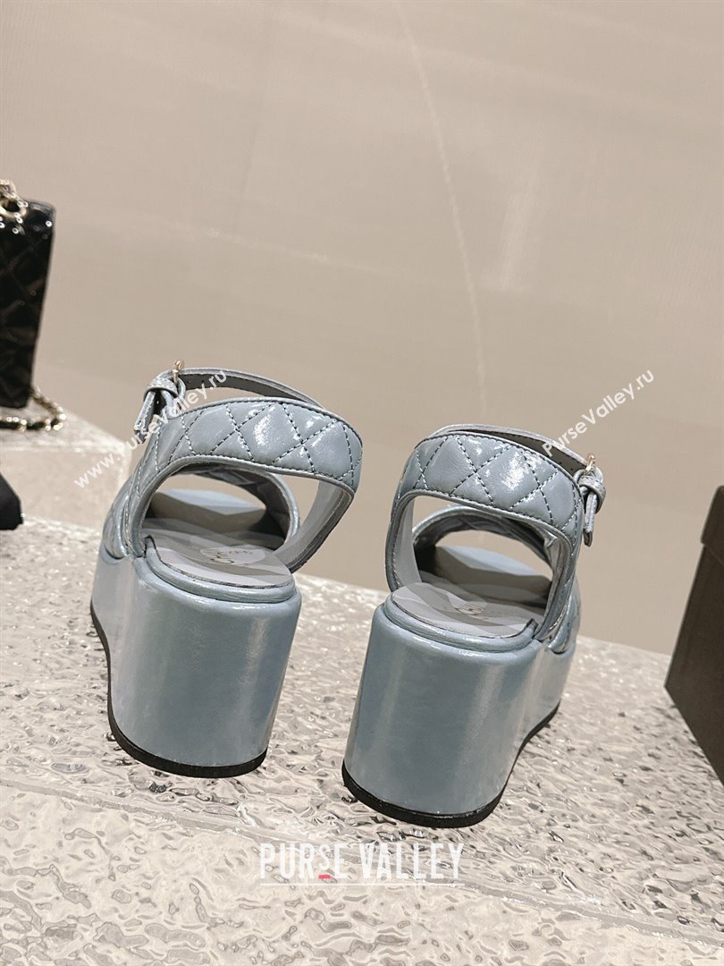 Chanel Shiny Calfskin Wedge Sandals with Crystal CC G39918 Grey 2024 (MD-240323019)