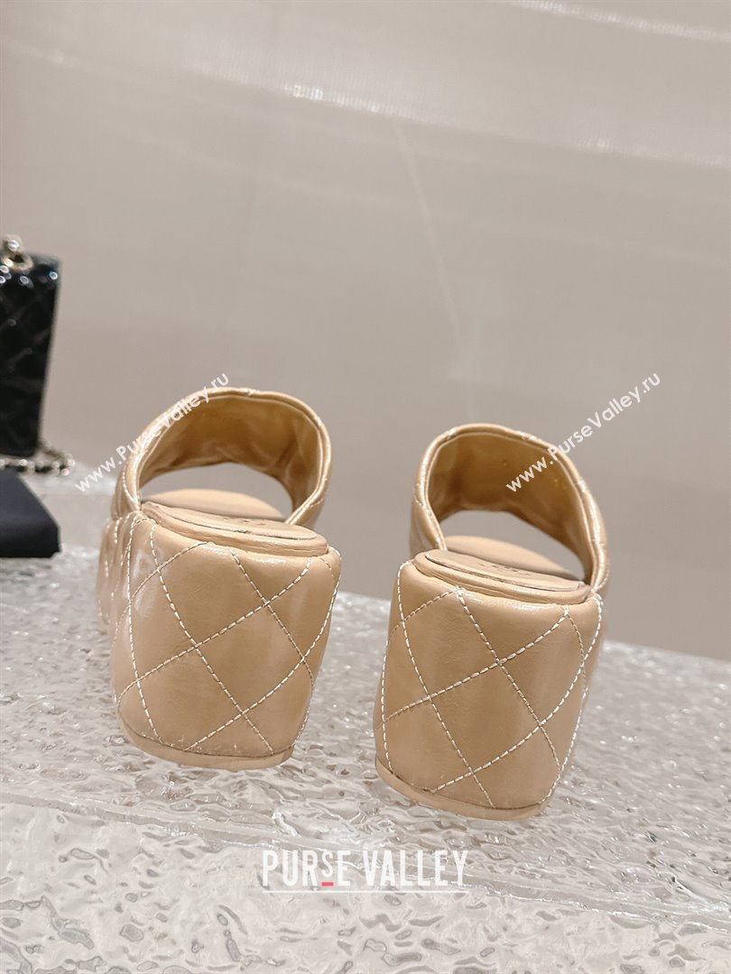 Chanel Shiny Calfskin Wedge Slide Sandals with Metal-Tone Maxi-CC Beige 2024 (MD-240323022)