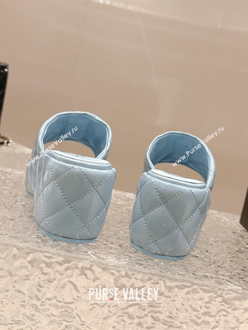 Chanel Shiny Calfskin Wedge Slide Sandals with Metal-Tone Maxi-CC Light Blue 2024 (MD-240323027)