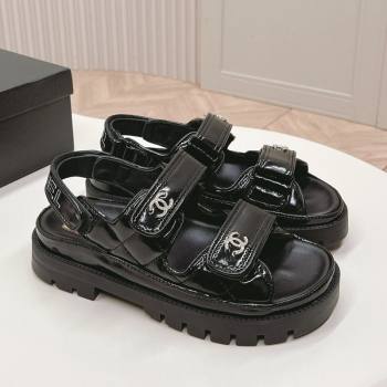 Chanel Shiny Calfskin Strap Sandals Black 2024 0322 (MD-240322059)