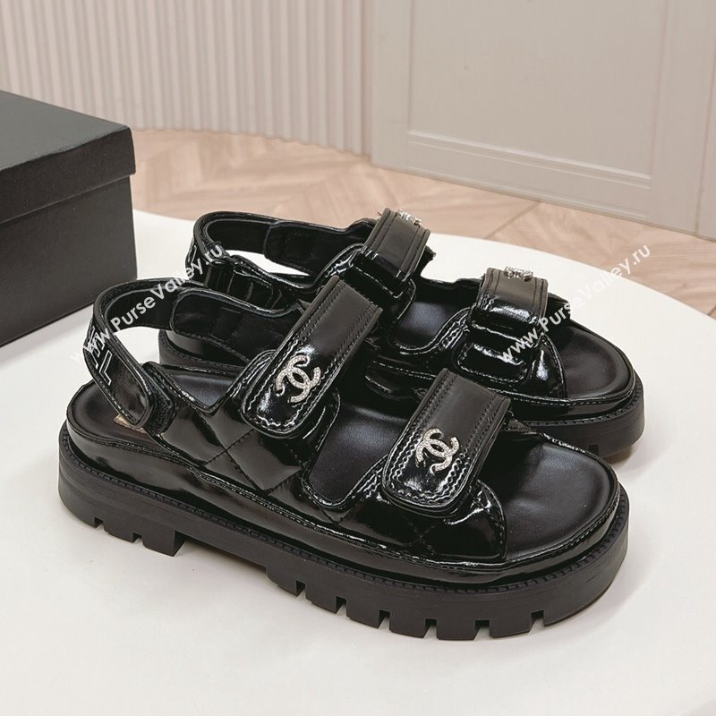 Chanel Shiny Calfskin Strap Sandals Black 2024 0322 (MD-240322059)