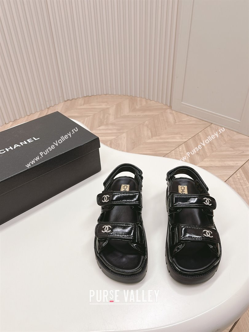 Chanel Shiny Calfskin Strap Sandals Black 2024 0322 (MD-240322059)