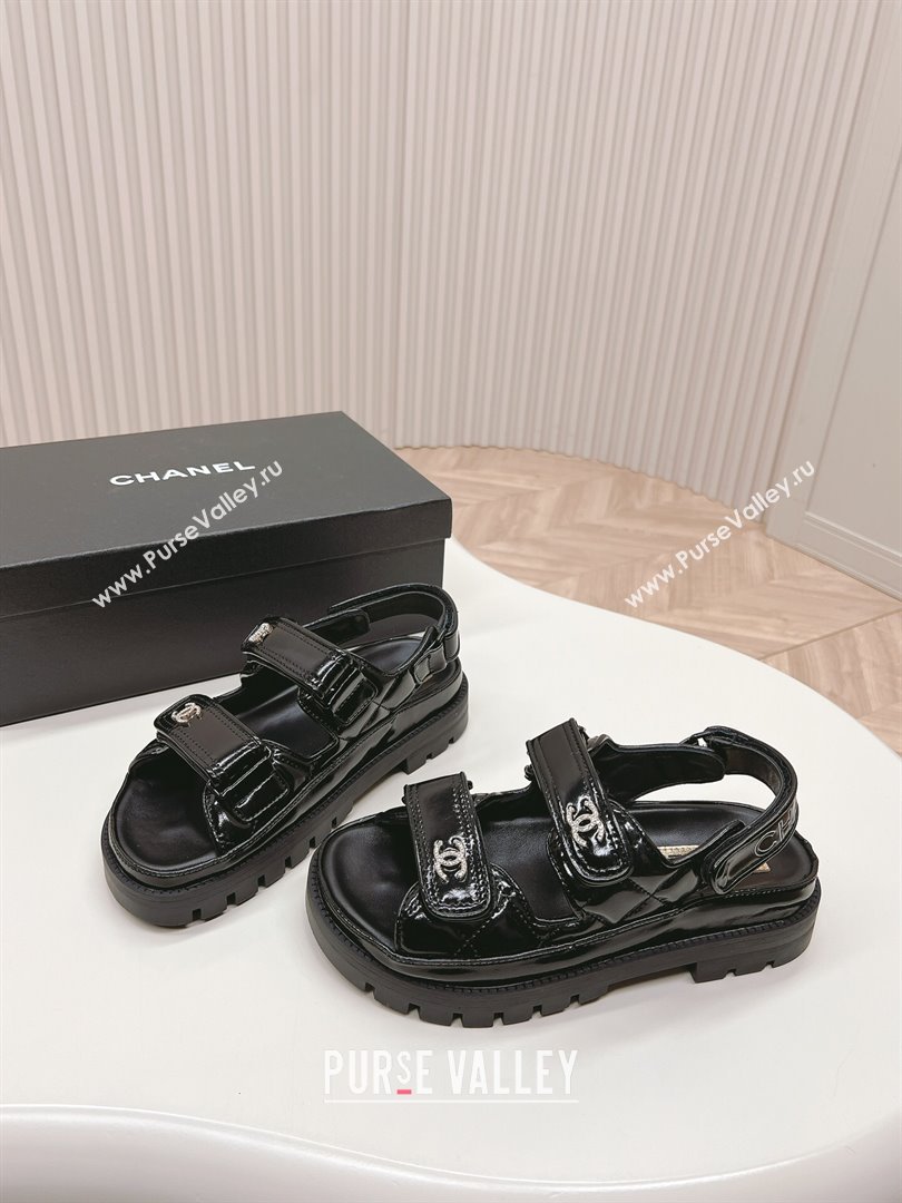 Chanel Shiny Calfskin Strap Sandals Black 2024 0322 (MD-240322059)