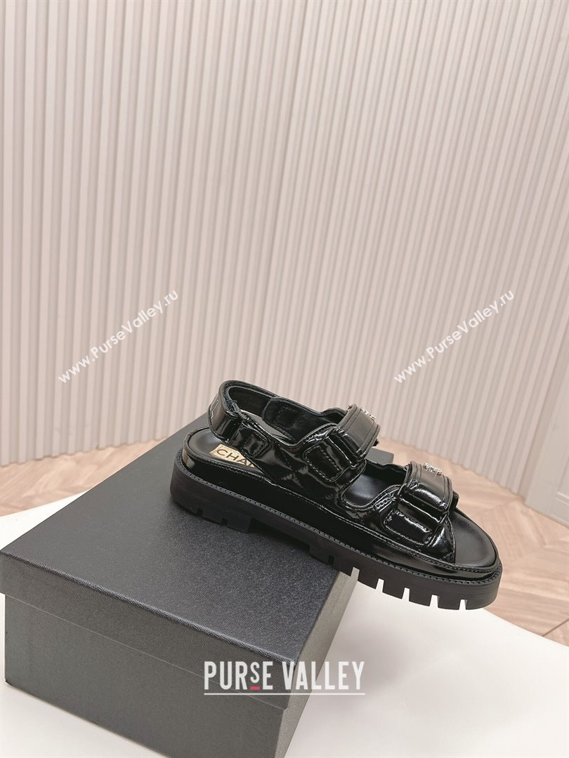 Chanel Shiny Calfskin Strap Sandals Black 2024 0322 (MD-240322059)