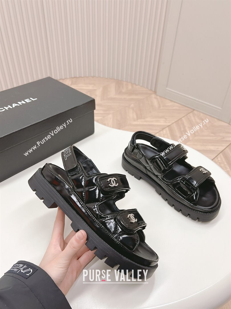 Chanel Shiny Calfskin Strap Sandals Black 2024 0322 (MD-240322059)