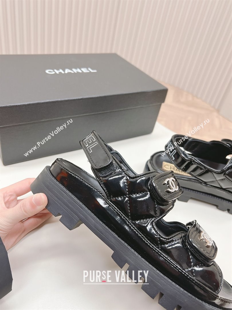 Chanel Shiny Calfskin Strap Sandals Black 2024 0322 (MD-240322059)