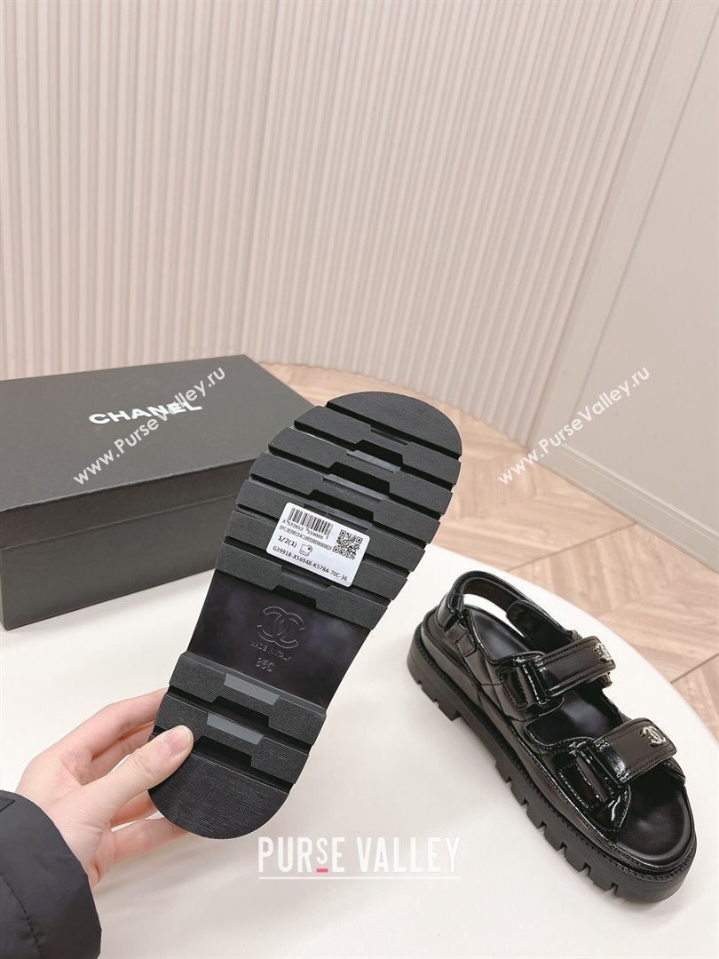 Chanel Shiny Calfskin Strap Sandals Black 2024 0322 (MD-240322059)