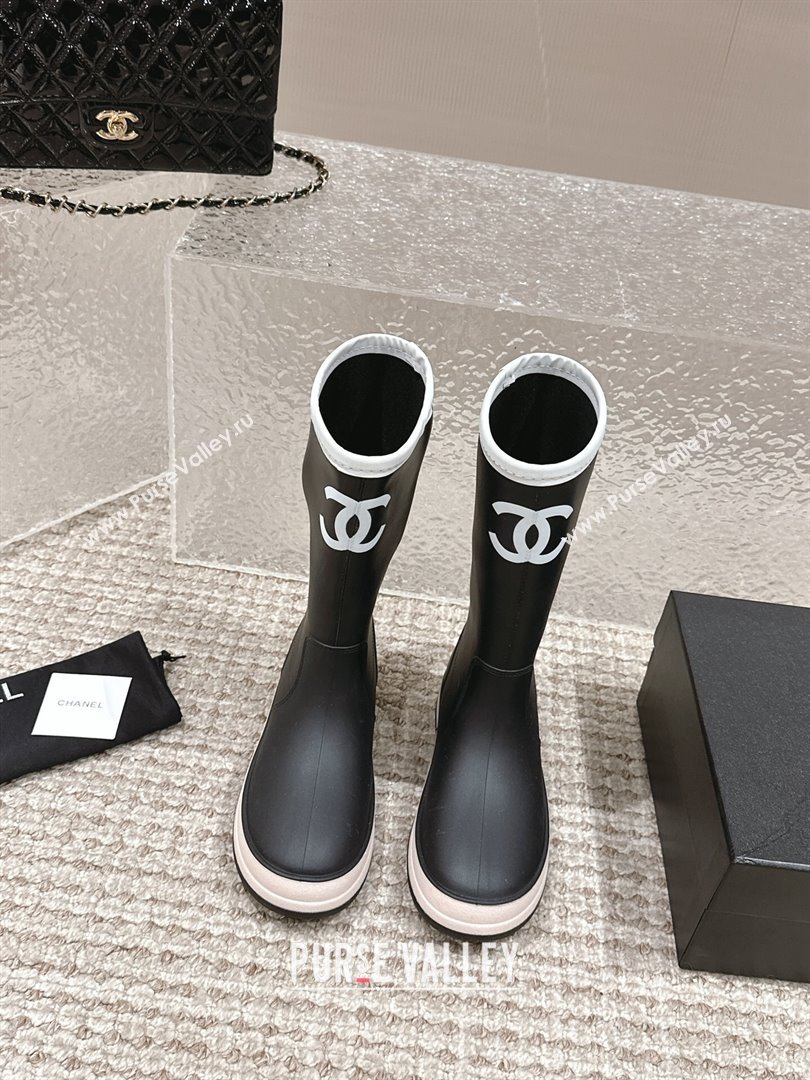 Chanel Rubber Platform Rain Boots with CC Black 2024 0323 (MD-240323039)