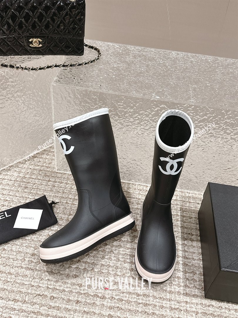 Chanel Rubber Platform Rain Boots with CC Black 2024 0323 (MD-240323039)