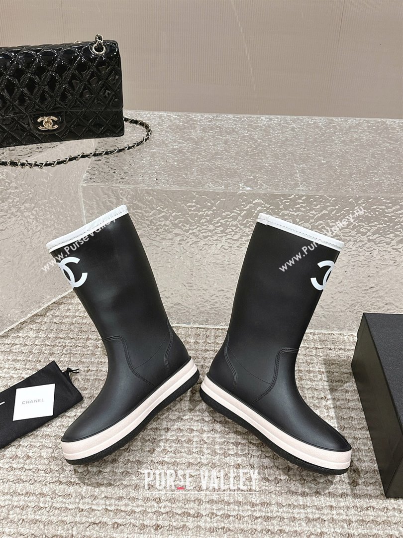 Chanel Rubber Platform Rain Boots with CC Black 2024 0323 (MD-240323039)