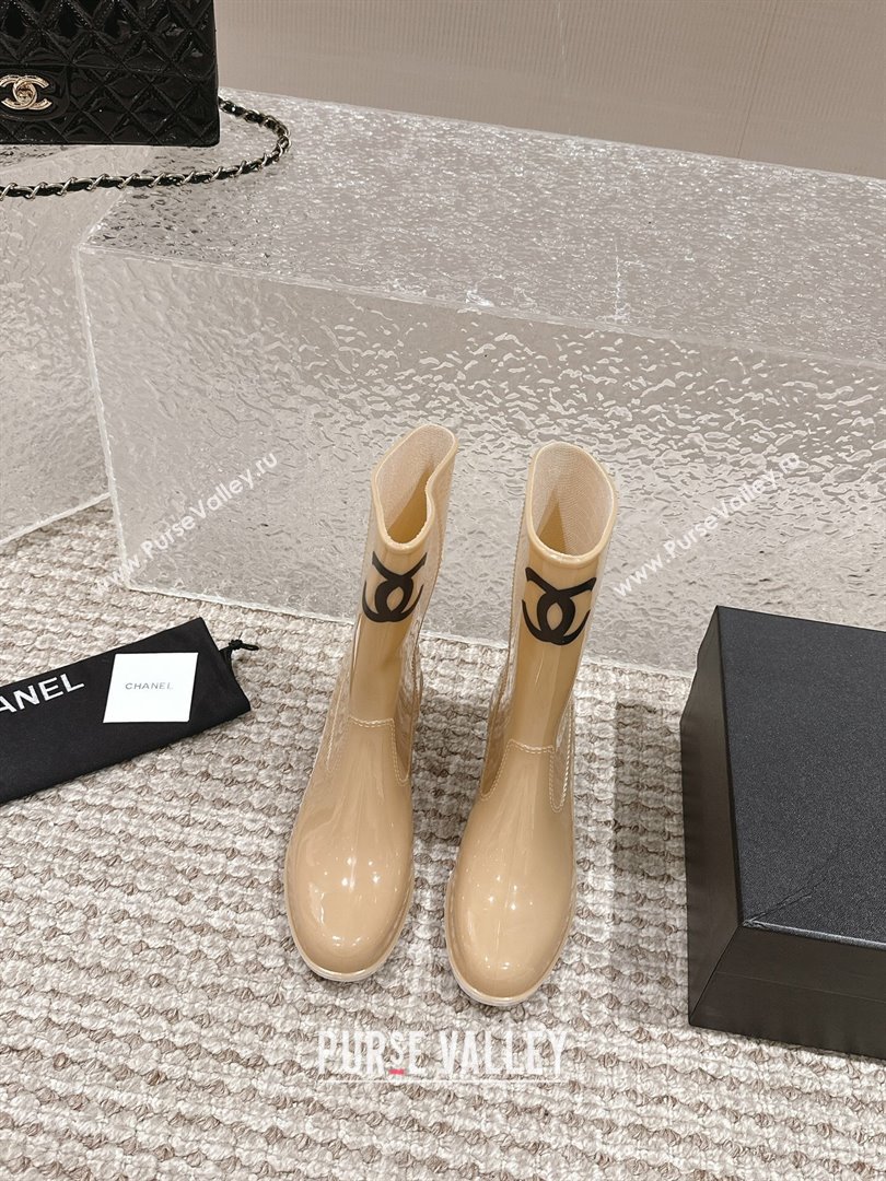 Chanel patent Rubber Heel Rain Boots with CC Beige 2024 0323 (MD-240323041)