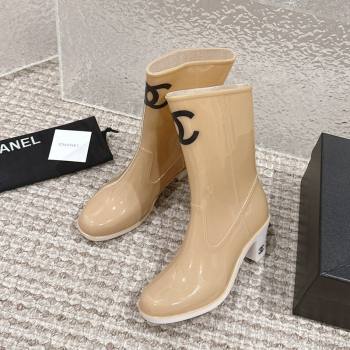 Chanel patent Rubber Heel Rain Boots with CC Beige 2024 0323 (MD-240323041)