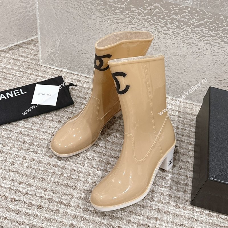 Chanel patent Rubber Heel Rain Boots with CC Beige 2024 0323 (MD-240323041)