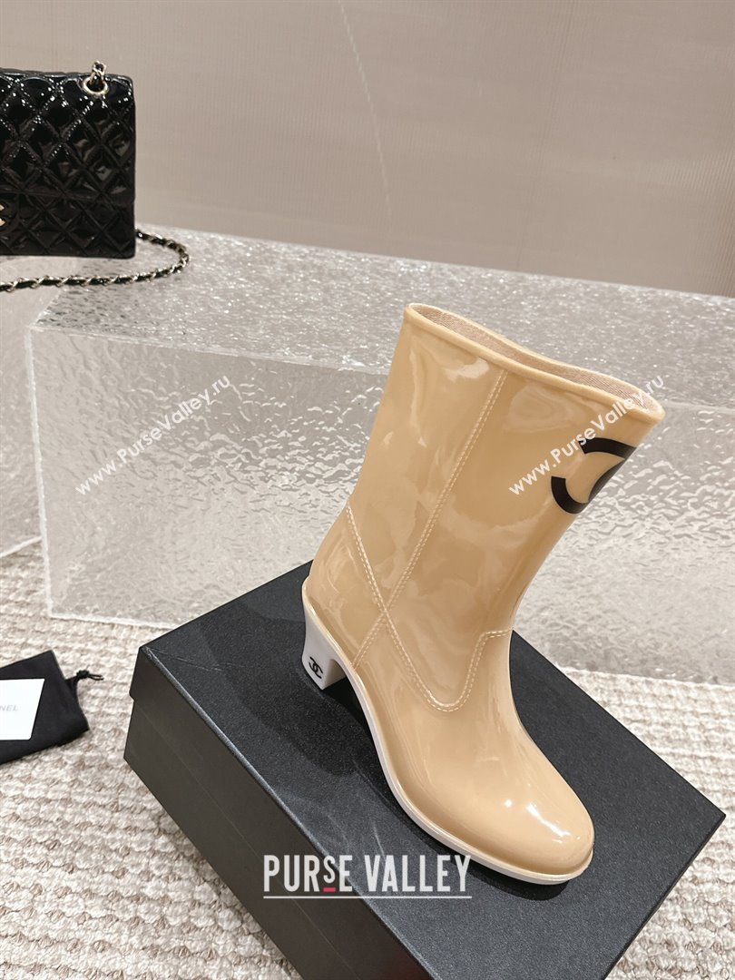 Chanel patent Rubber Heel Rain Boots with CC Beige 2024 0323 (MD-240323041)