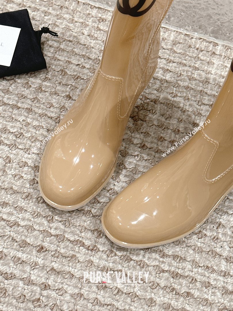 Chanel patent Rubber Heel Rain Boots with CC Beige 2024 0323 (MD-240323041)