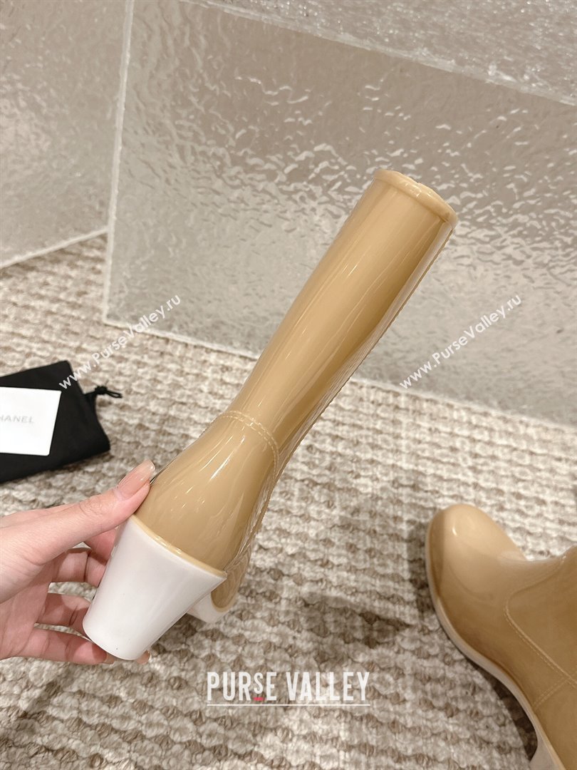 Chanel patent Rubber Heel Rain Boots with CC Beige 2024 0323 (MD-240323041)