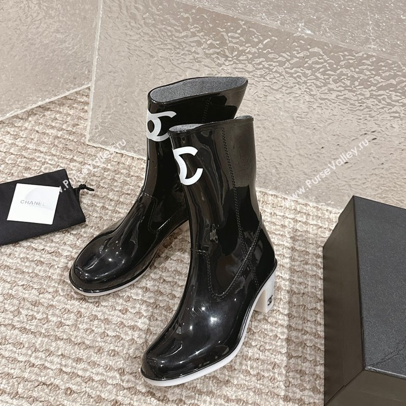 Chanel patent Rubber Heel Rain Boots with CC Black 2024 0323 (MD-240323042)