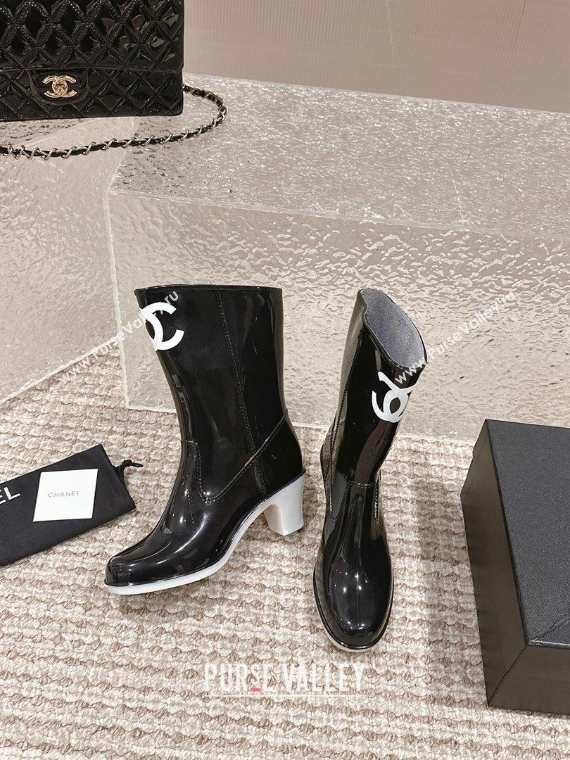 Chanel patent Rubber Heel Rain Boots with CC Black 2024 0323 (MD-240323042)