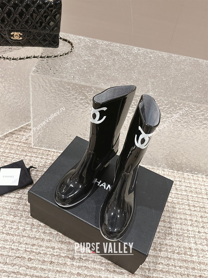 Chanel patent Rubber Heel Rain Boots with CC Black 2024 0323 (MD-240323042)