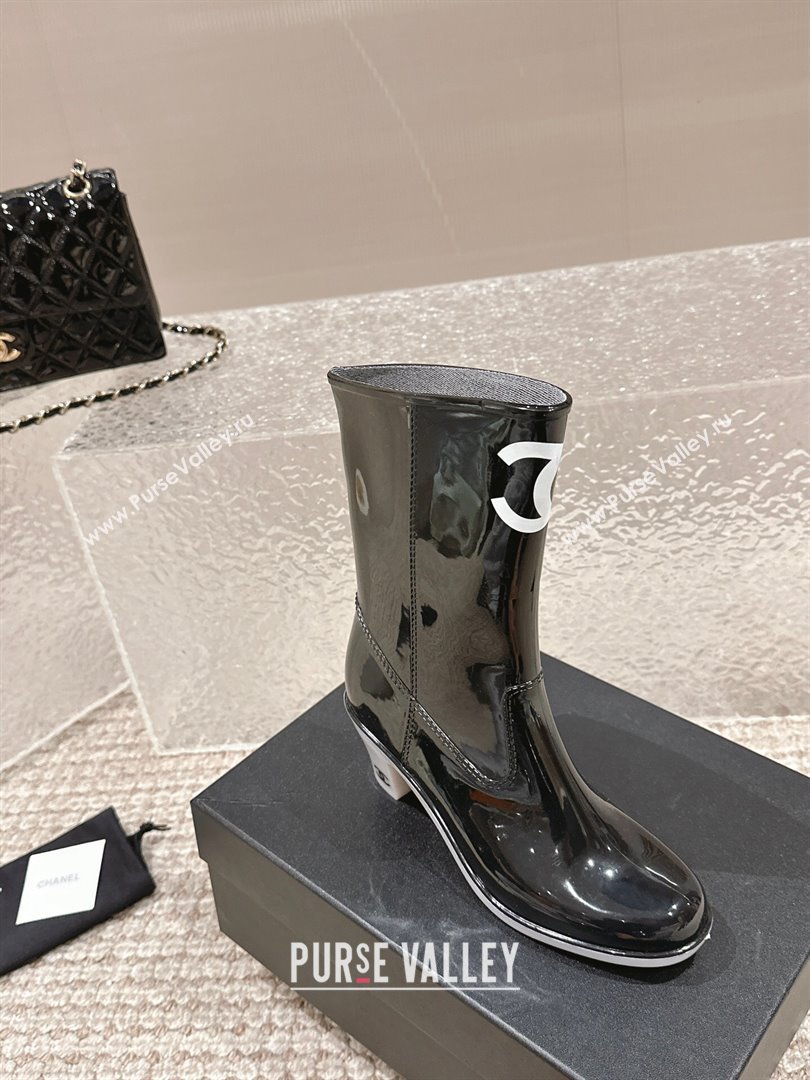 Chanel patent Rubber Heel Rain Boots with CC Black 2024 0323 (MD-240323042)