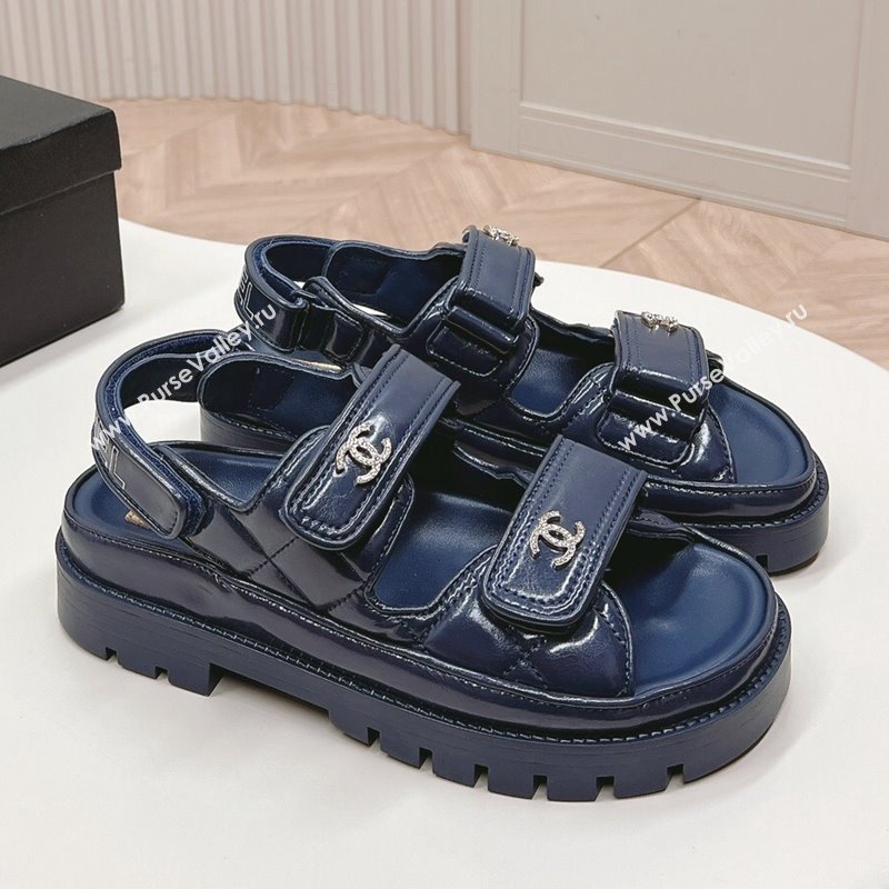 Chanel Shiny Calfskin Strap Sandals Navy Blue 2024 0322 (MD-240322061)