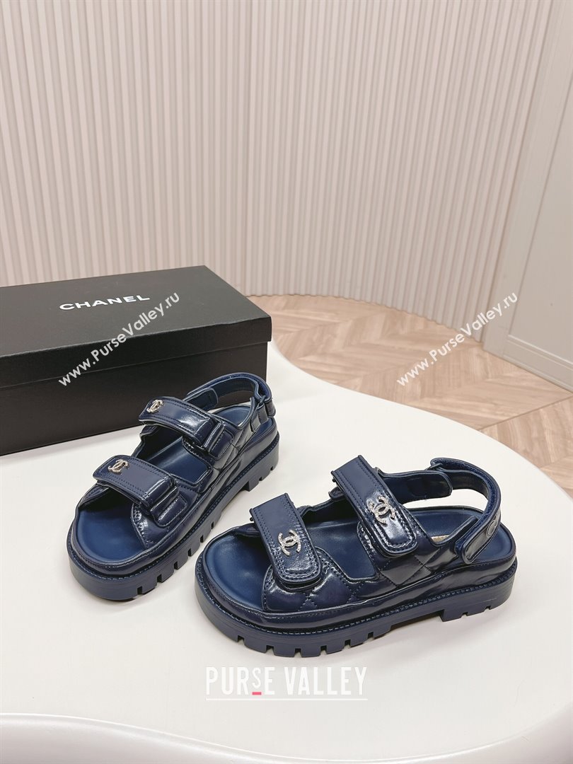 Chanel Shiny Calfskin Strap Sandals Navy Blue 2024 0322 (MD-240322061)