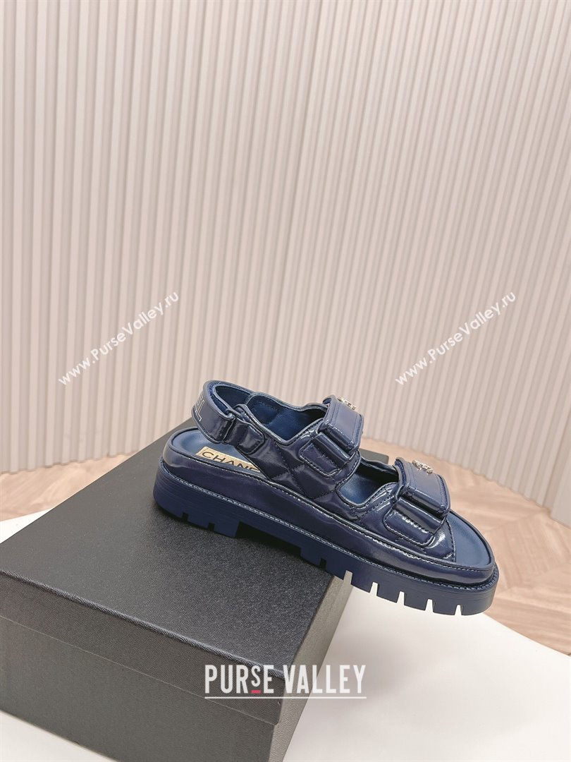 Chanel Shiny Calfskin Strap Sandals Navy Blue 2024 0322 (MD-240322061)