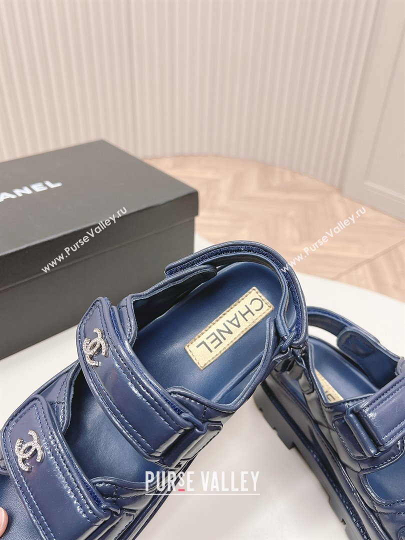 Chanel Shiny Calfskin Strap Sandals Navy Blue 2024 0322 (MD-240322061)