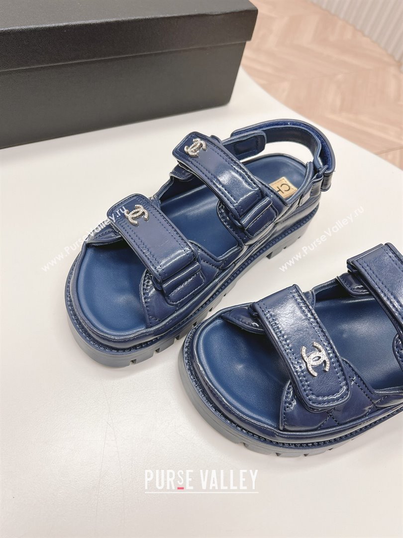 Chanel Shiny Calfskin Strap Sandals Navy Blue 2024 0322 (MD-240322061)