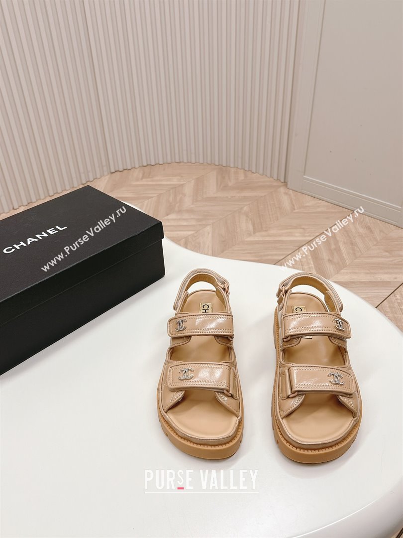 Chanel Shiny Calfskin Strap Sandals Beige 2024 0322 (MD-240322062)