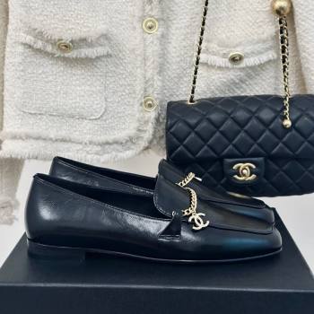 Chanel Calfskin Moccasins Loafers with CC Chain G45568 Black 2024 (MD-240323054)