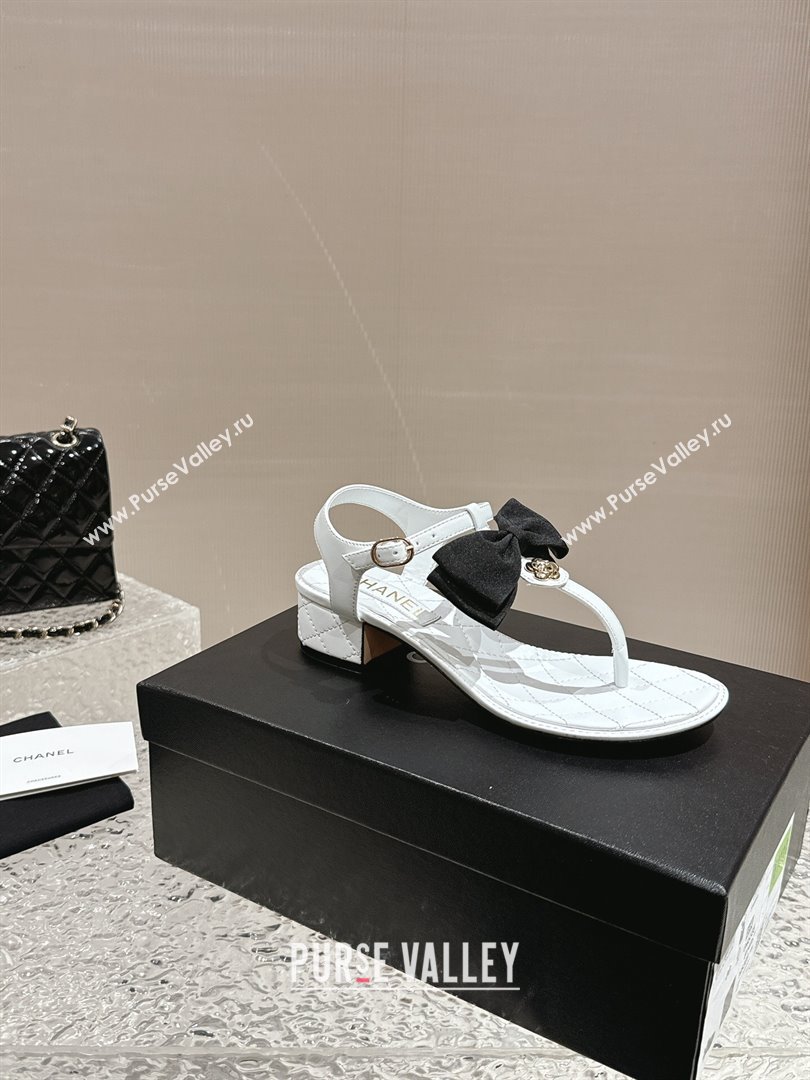 Chanel Calfskin Thong Sandals 4cm with Bow and Bloom White 2024 (MD-240323057)