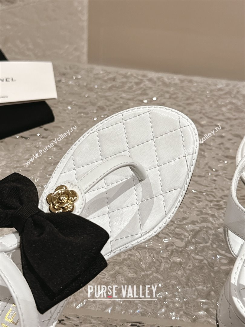 Chanel Calfskin Thong Sandals 4cm with Bow and Bloom White 2024 (MD-240323057)