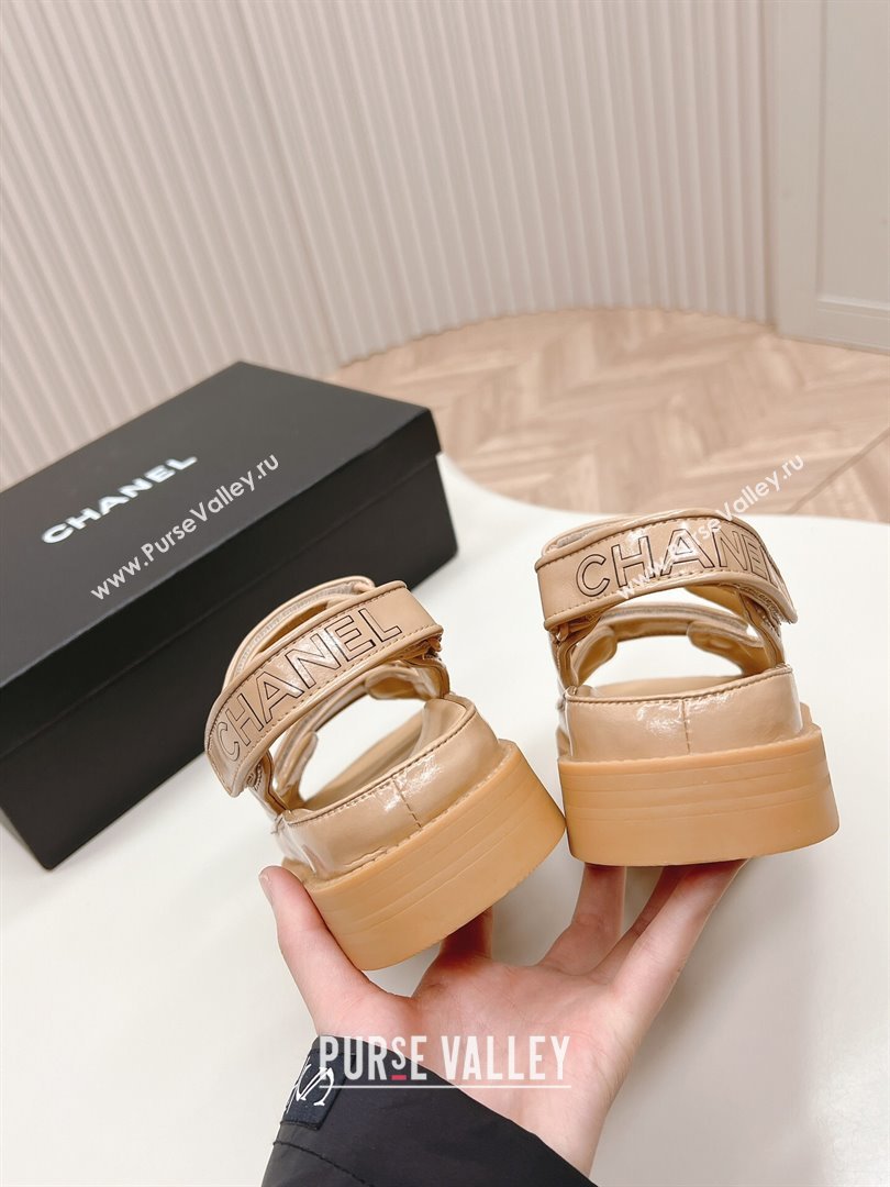 Chanel Shiny Calfskin Strap Sandals Beige 2024 0322 (MD-240322062)