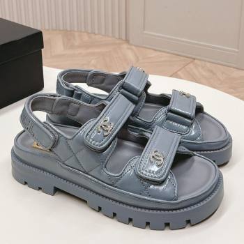 Chanel Shiny Calfskin Strap Sandals Grey 2024 0322 (MD-240322063)