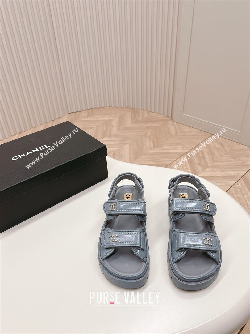 Chanel Shiny Calfskin Strap Sandals Grey 2024 0322 (MD-240322063)