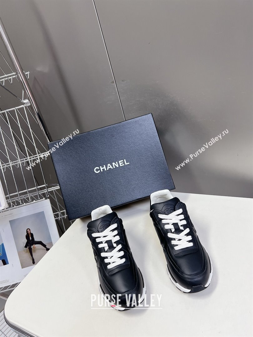 Chanel Calfskin Leather Sneakers with Side CC Black 2024 0323 (MD-240323060)