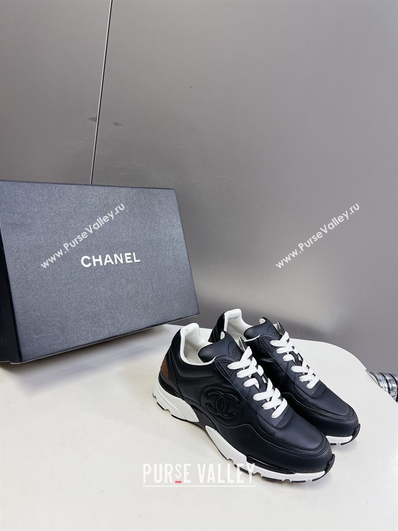 Chanel Calfskin Leather Sneakers with Side CC Black 2024 0323 (MD-240323060)