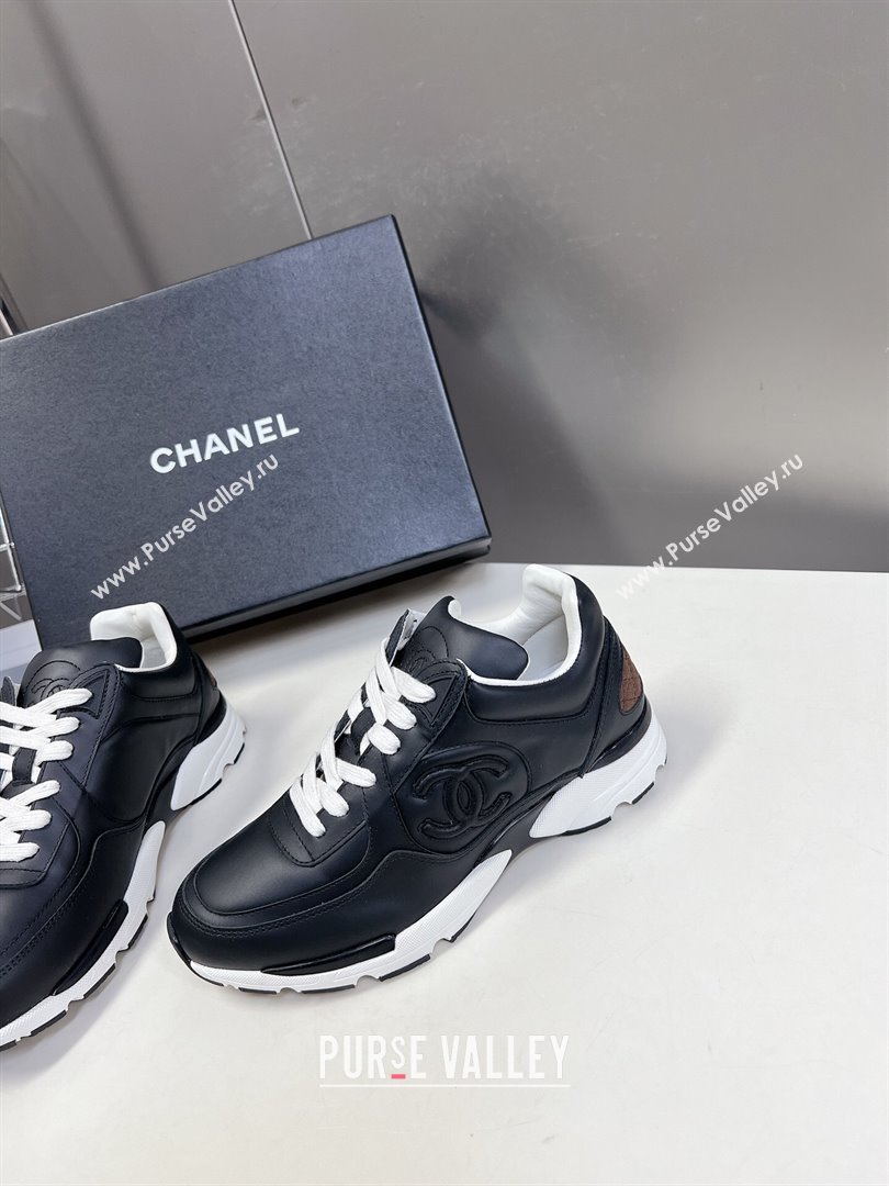 Chanel Calfskin Leather Sneakers with Side CC Black 2024 0323 (MD-240323060)