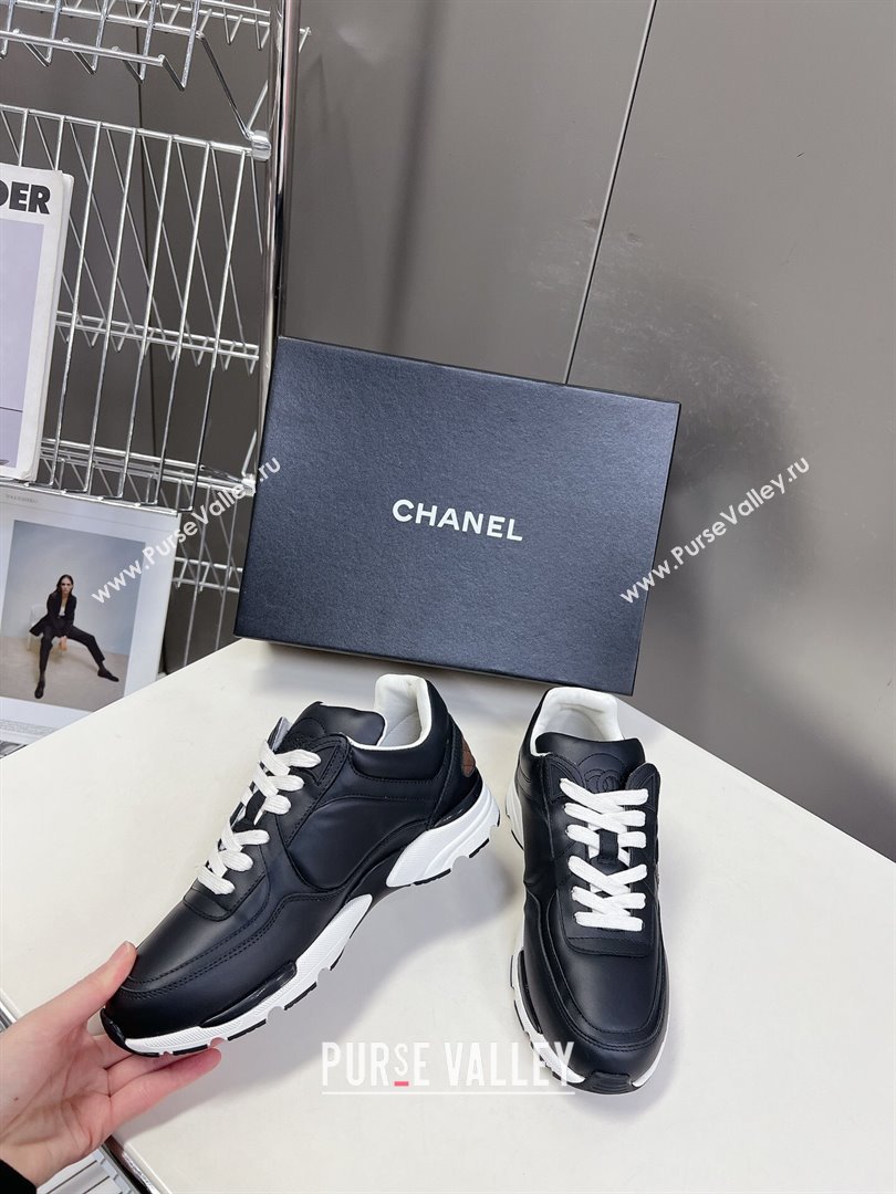 Chanel Calfskin Leather Sneakers with Side CC Black 2024 0323 (MD-240323060)