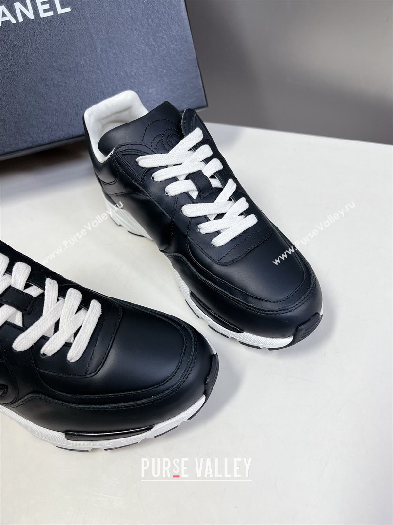 Chanel Calfskin Leather Sneakers with Side CC Black 2024 0323 (MD-240323060)