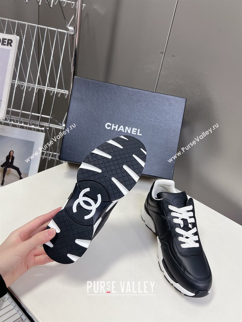 Chanel Calfskin Leather Sneakers with Side CC Black 2024 0323 (MD-240323060)