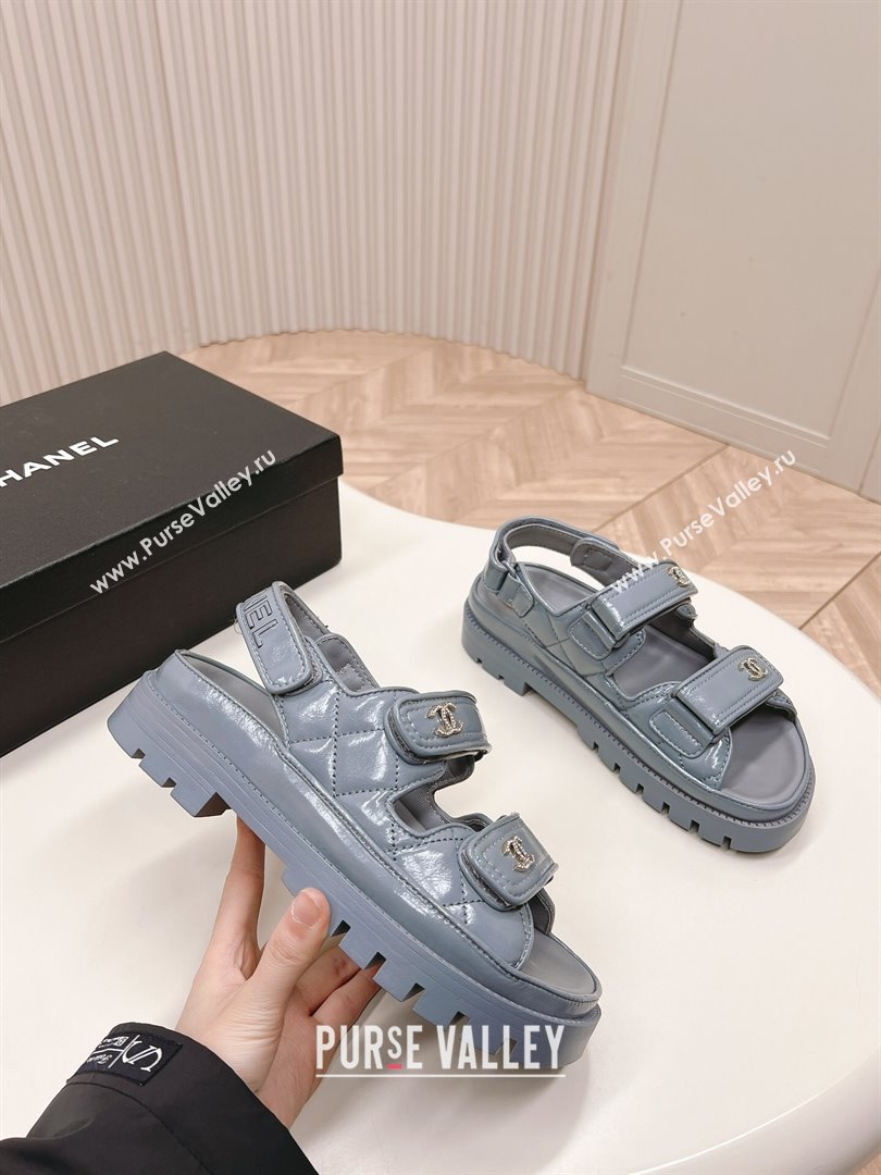 Chanel Shiny Calfskin Strap Sandals Grey 2024 0322 (MD-240322063)